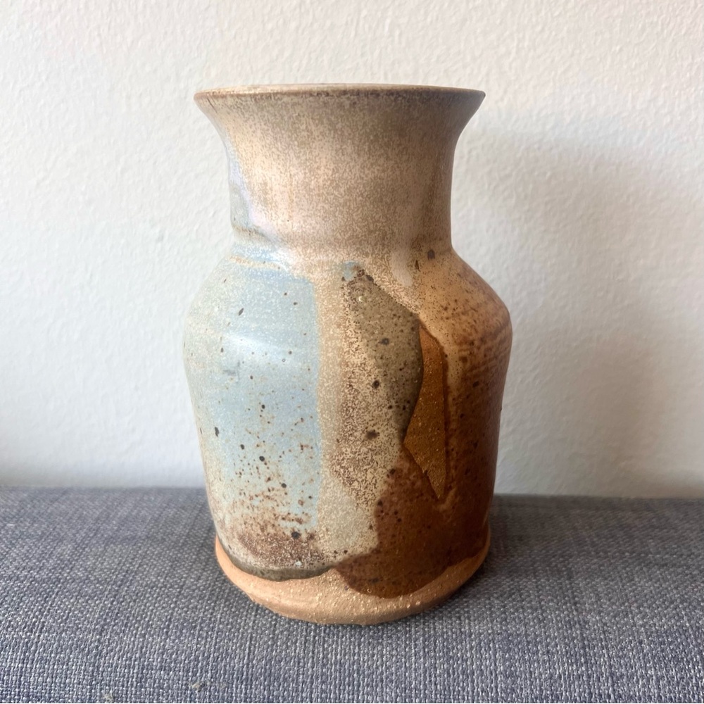 Rustic Brown and Blue Ceramic Vase vintage hand made lovely